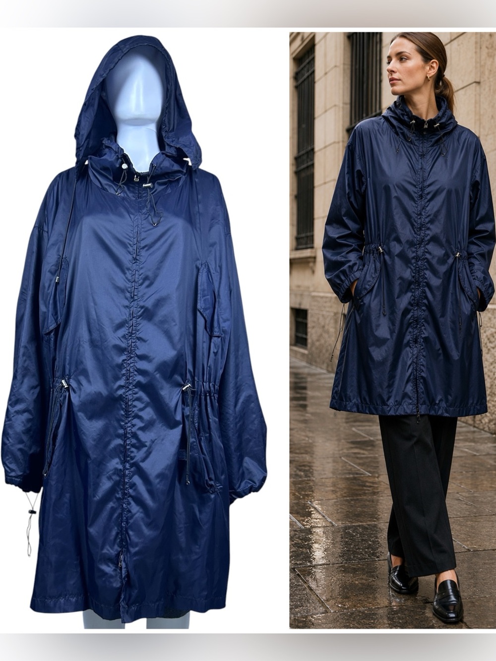 Vintage GFF Gianfranco Ferre Hooded Nylon Parka Raincoat Jacket Womens L Utility